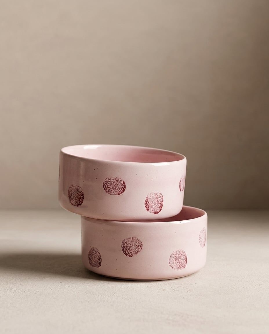EGG BACK HOME Hundenapf Pop Dots Rosa 2er-Set – Gestapelte Näpfe