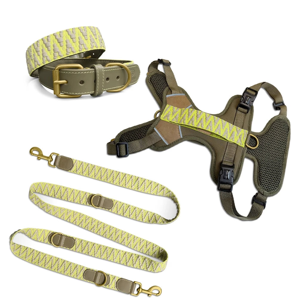 Hundegeschirr Gepolstert Olivegrün/Neongelb
