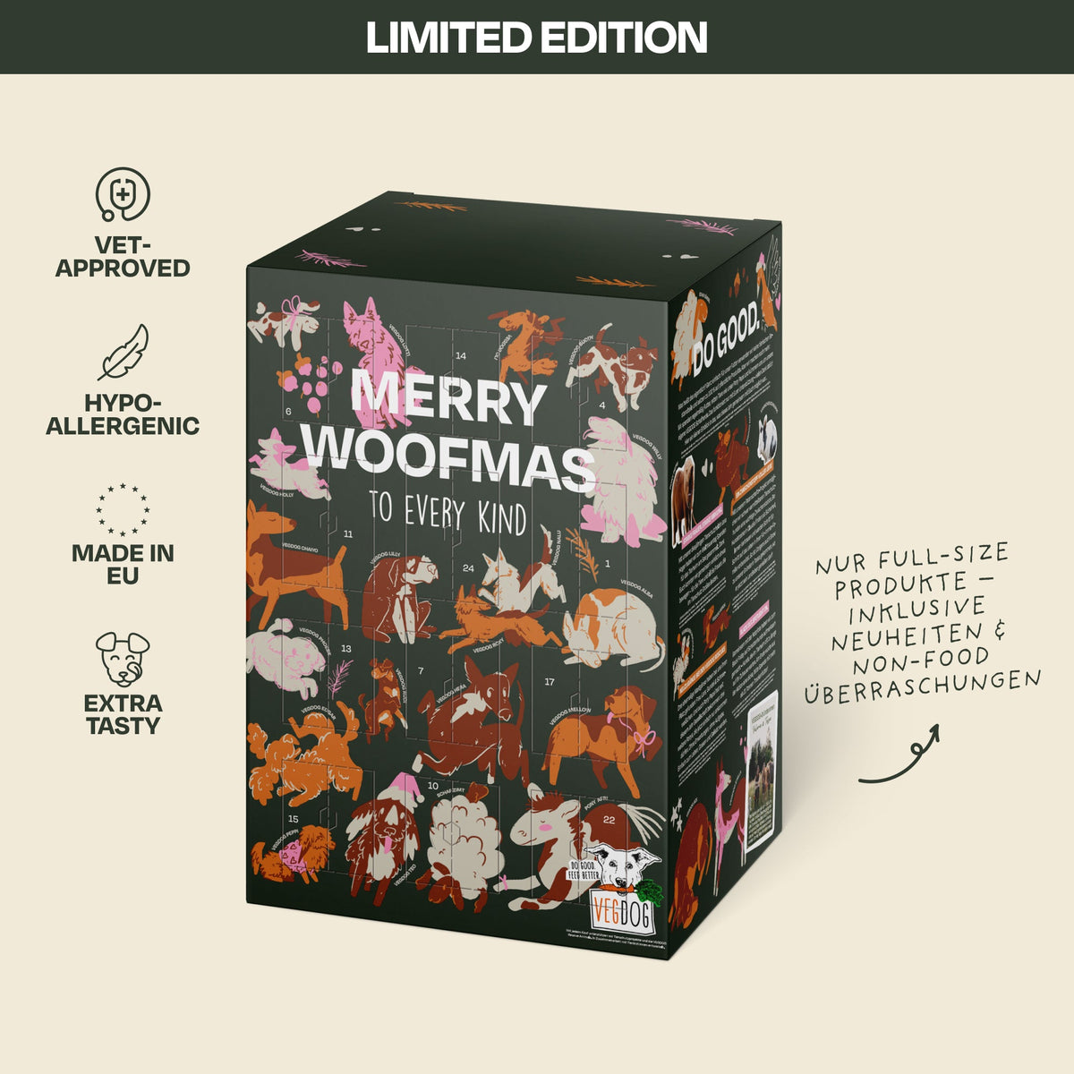 VEGDOG Hunde-Adventskalender Merry Woofmas Groß – Produktansicht