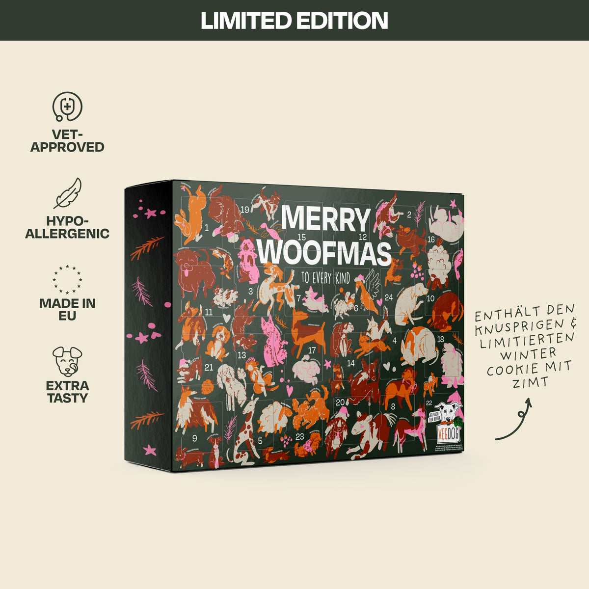 VEGDOG Hunde-Adventskalender Merry Woofmas Klein – Produktansicht