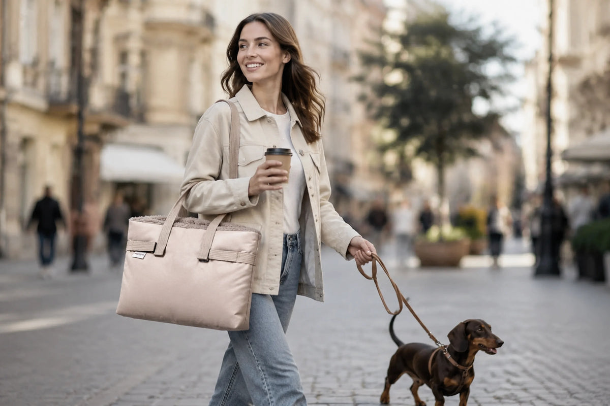 DOGS IN THE CITY Reisematte Travel Pac Paddy Gravel in Beige – unterwegs mit Hund