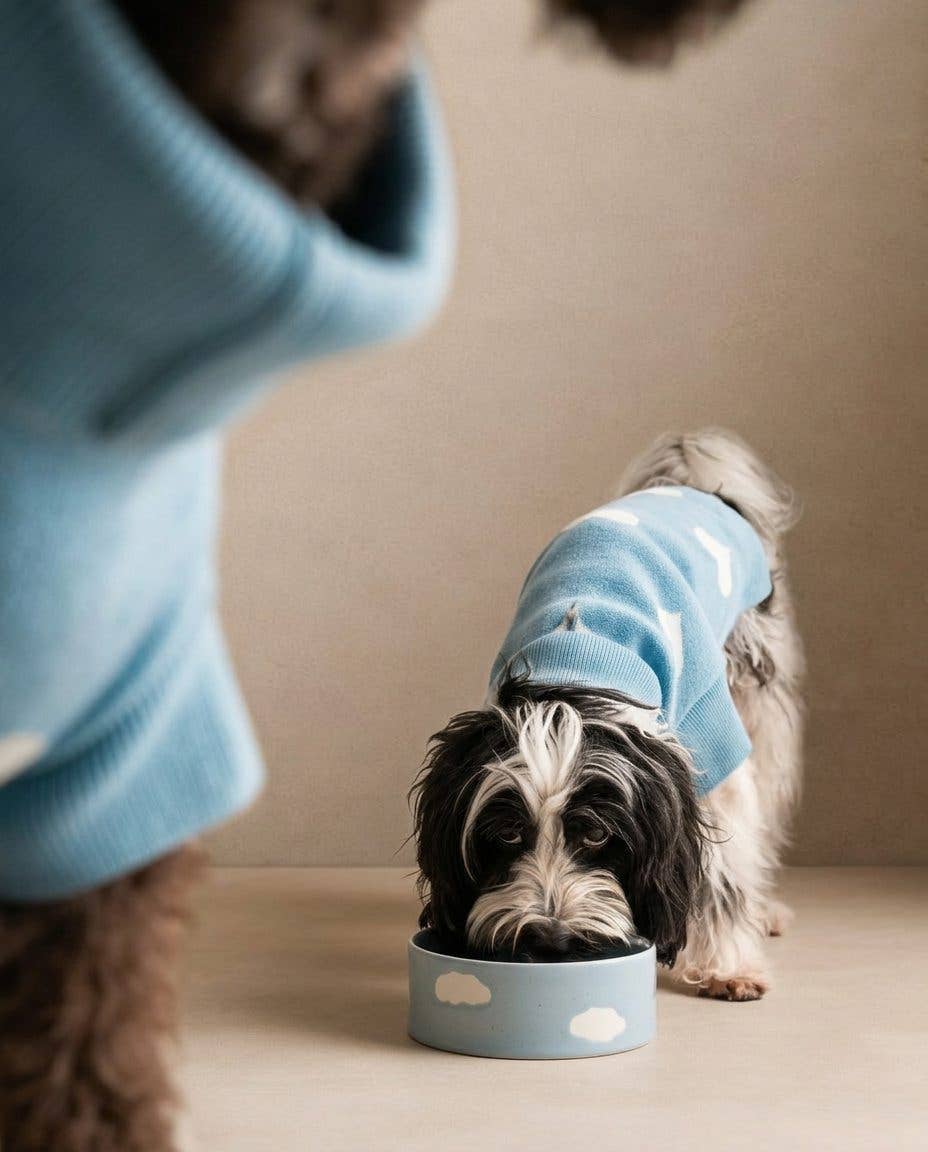 EGG BACK HOME Hundenapf Cloud Blau 14 cm – Anwendung mit Hund