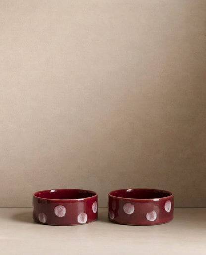 EGG BACK HOME Hundenapf Pop Dots Burgunder 2er-Set – Setansicht 16,5 cm