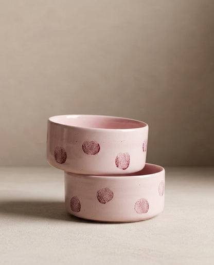 EGG BACK HOME Hundenapf Pop Dots Rosa 2er-Set – Gestapelte Näpfe