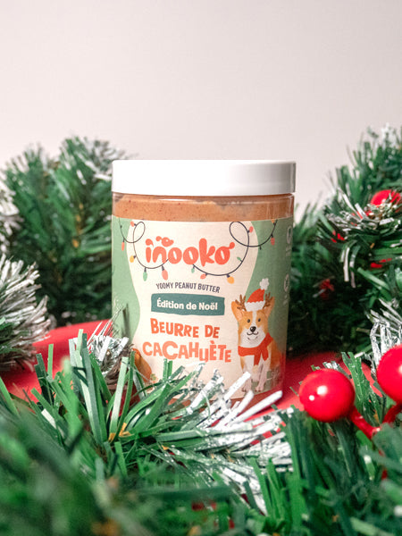 INOOKO Erdnussbutter Weihnachtsedition Pute und Cranberry, 300 g – weihnachtliche Produktansicht