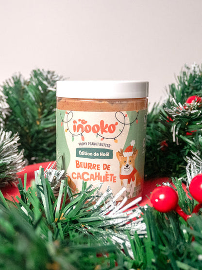 INOOKO Erdnussbutter Weihnachtsedition Pute und Cranberry, 300 g – weihnachtliche Produktansicht