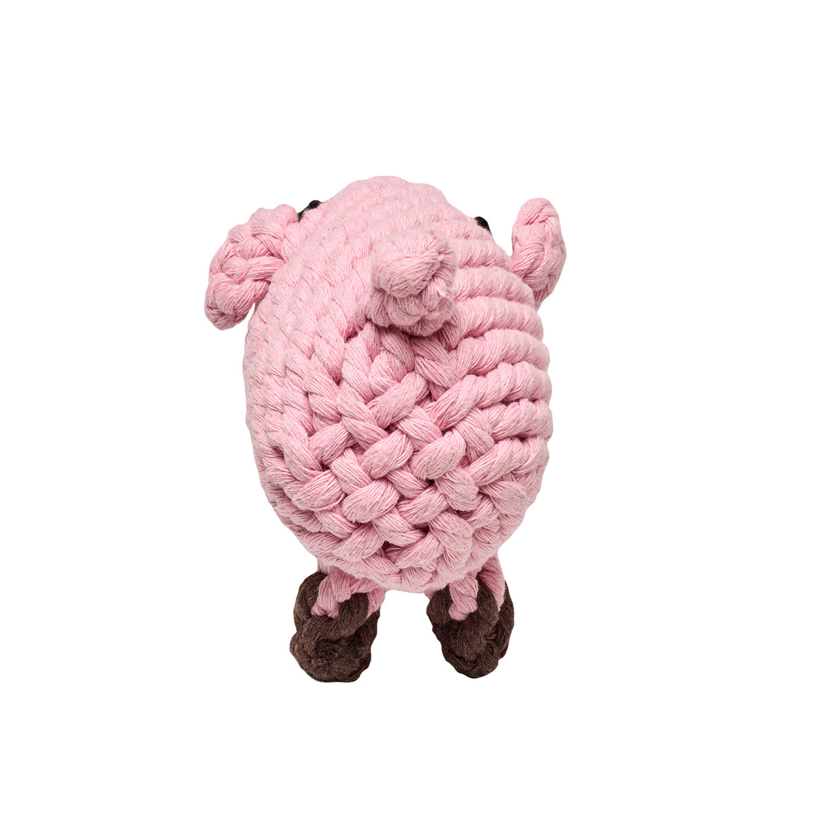 LABONI Piggy Pig – Rückansicht des handgeknüpften Tauspielzeugs