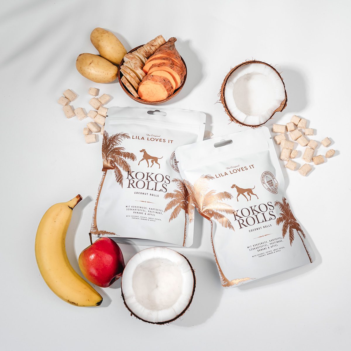 LILA LOVES IT Kokos Rolls 200 g – zwei Packungen mit Kokosnuss, Obst und Gemüse