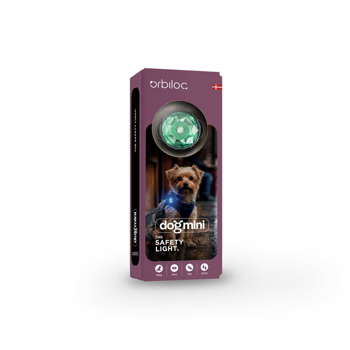 ORBILOC Dog MINI Mint – LED-Hundelicht in mintgrün, Verpackungsansicht