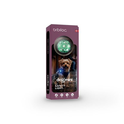 ORBILOC Dog MINI Mint – LED-Hundelicht in mintgrün, Verpackungsansicht