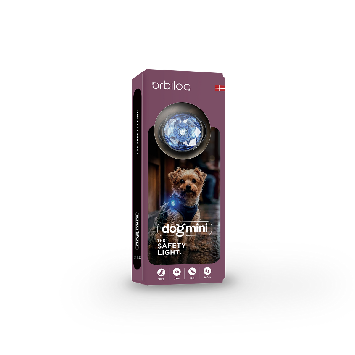 ORBILOC Dog MINI Sky Blue – LED-Hundelicht in hellblau, Verpackungsansicht