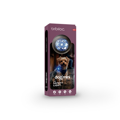ORBILOC Dog MINI Sky Blue – LED-Hundelicht in hellblau, Verpackungsansicht