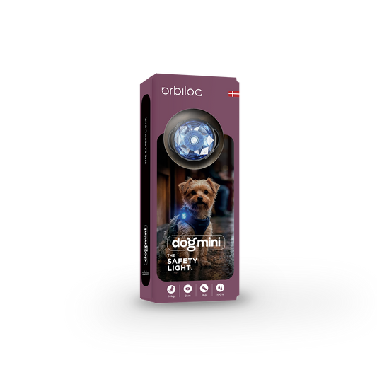 ORBILOC Dog MINI Sky Blue – LED-Hundelicht in hellblau, Verpackungsansicht