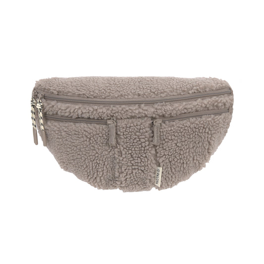 PALOPA Leckerlitasche Emma Teddy-Fleece Taupe – Vorderansicht auf hellem Hintergrund