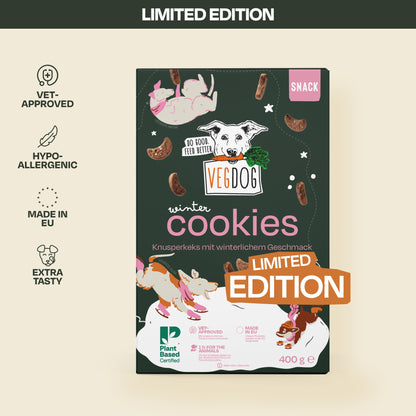 VEGDOG Winter Cookies – Verpackung und Eigenschaften der Limited Edition