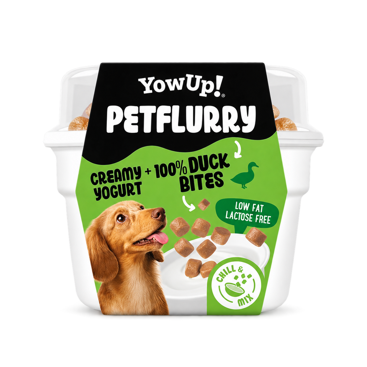 YOWUP! PetFlurry Ente 130 g – Joghurt-Snack für Hunde, freigestellt